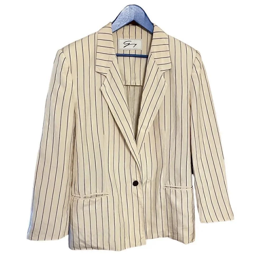Cream and Blue striped slubbed silk blazer - Guy